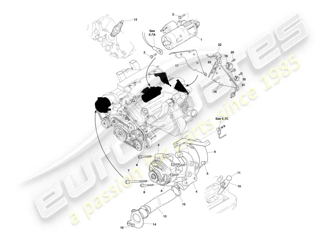 aston martin vanquish (2007) engine electrical components parts diagram