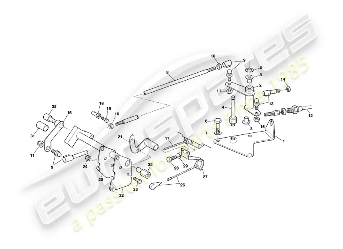 aston martin v8 coupe (1999) throttle linkage & controls parts diagram