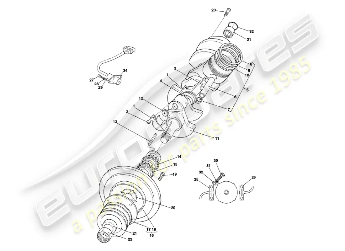 aston martin v8 coupe (1999) crankshaft, pistons & rods parts diagram