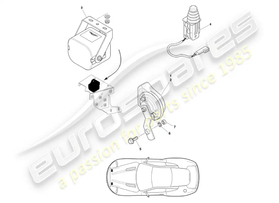 aston martin vanquish (2001) underbonnet components parts diagram
