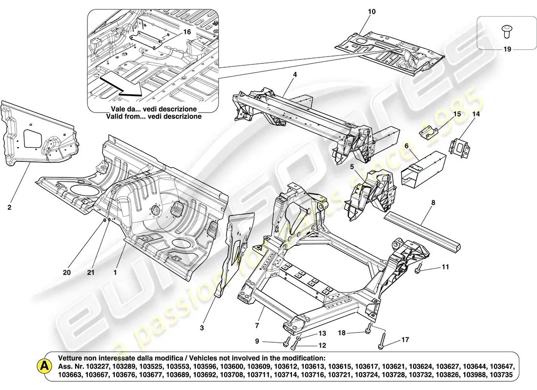 ferrari california (rhd) rear structures and chassis box sections parts diagram