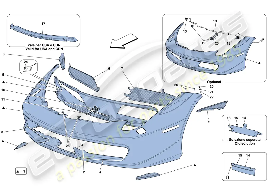 ferrari 458 italia (usa) front bumper parts diagram
