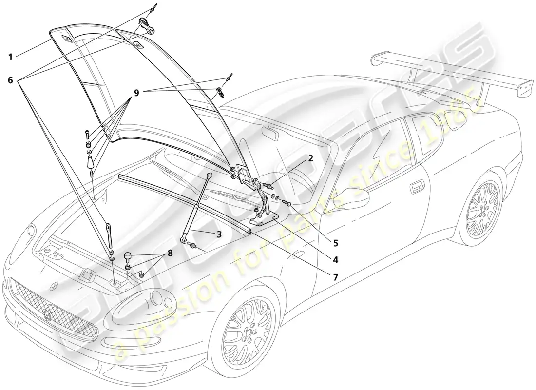 maserati trofeo engine bonnet parts diagram