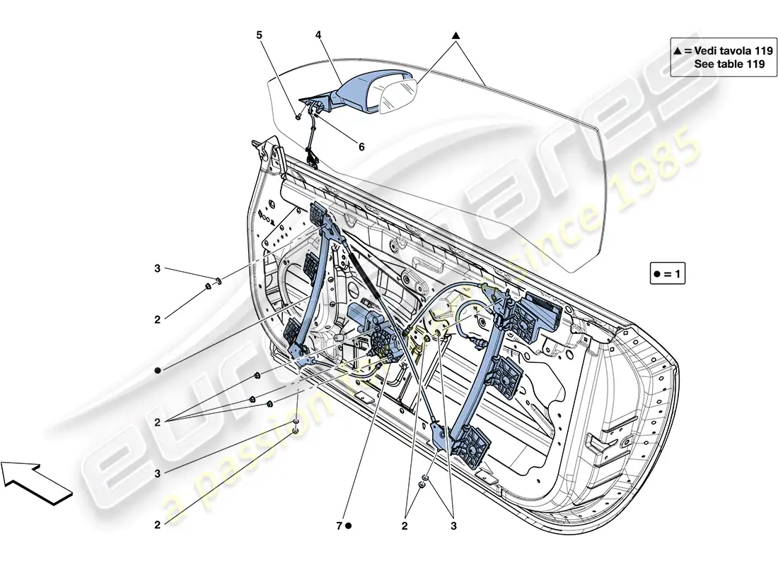 ferrari ff (europe) doors - power windows and rear-view mirror parts diagram