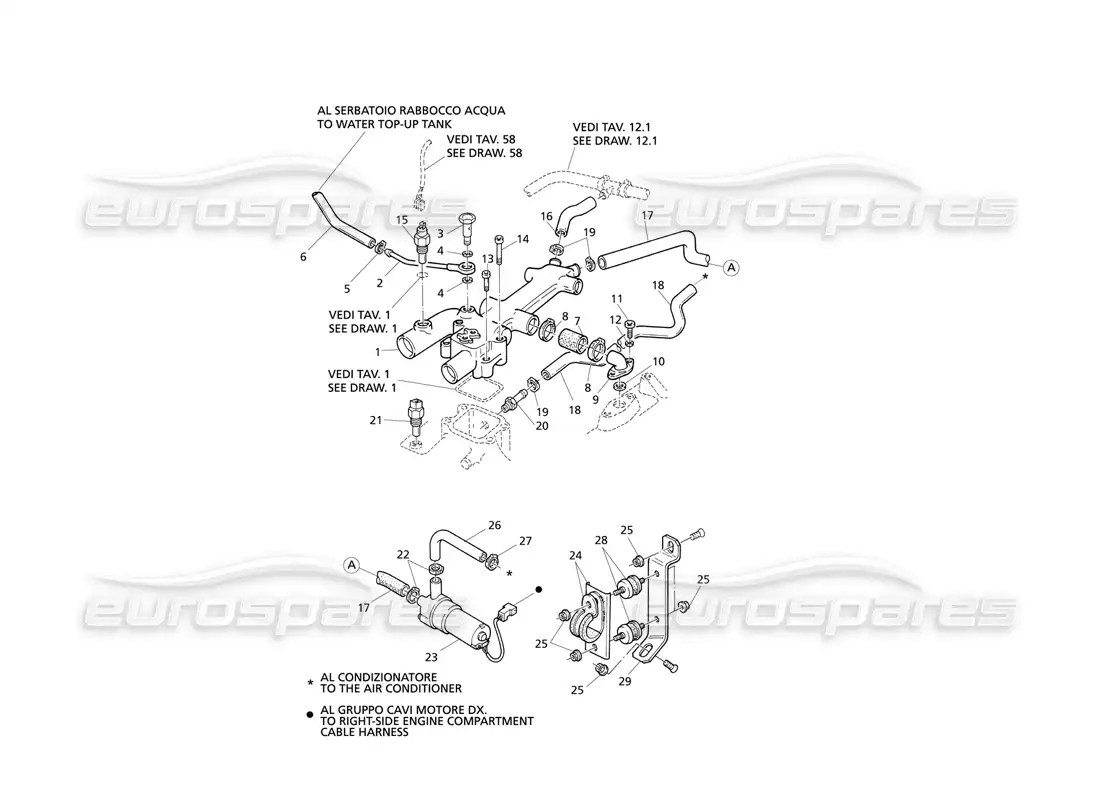 maserati qtp v8 evoluzione engine cooling cabin heating (rh drive) parts diagram