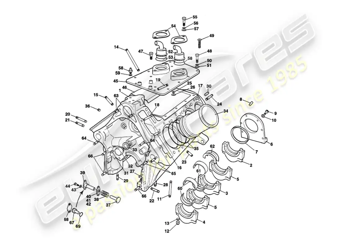 aston martin v8 volante (2000) cylinder block parts diagram
