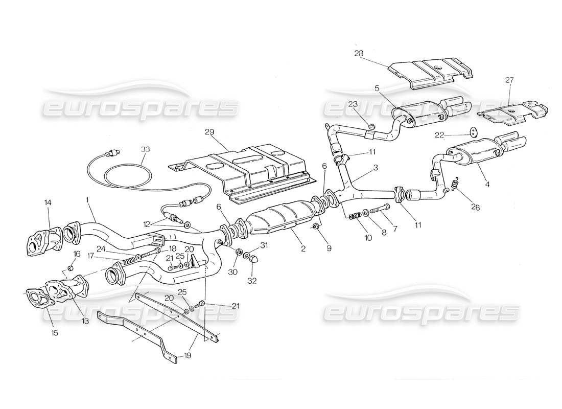 maserati 228 exhaust system with catalyst parts diagram