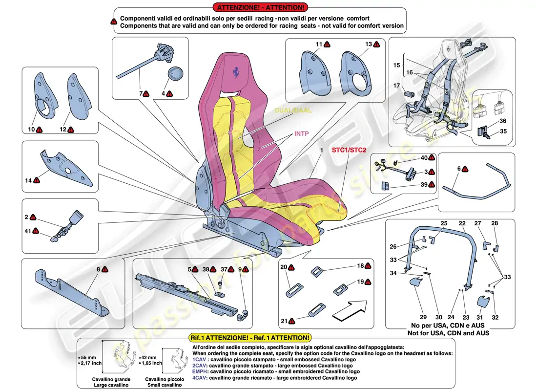 ferrari 458 italia (usa) racing seat parts diagram