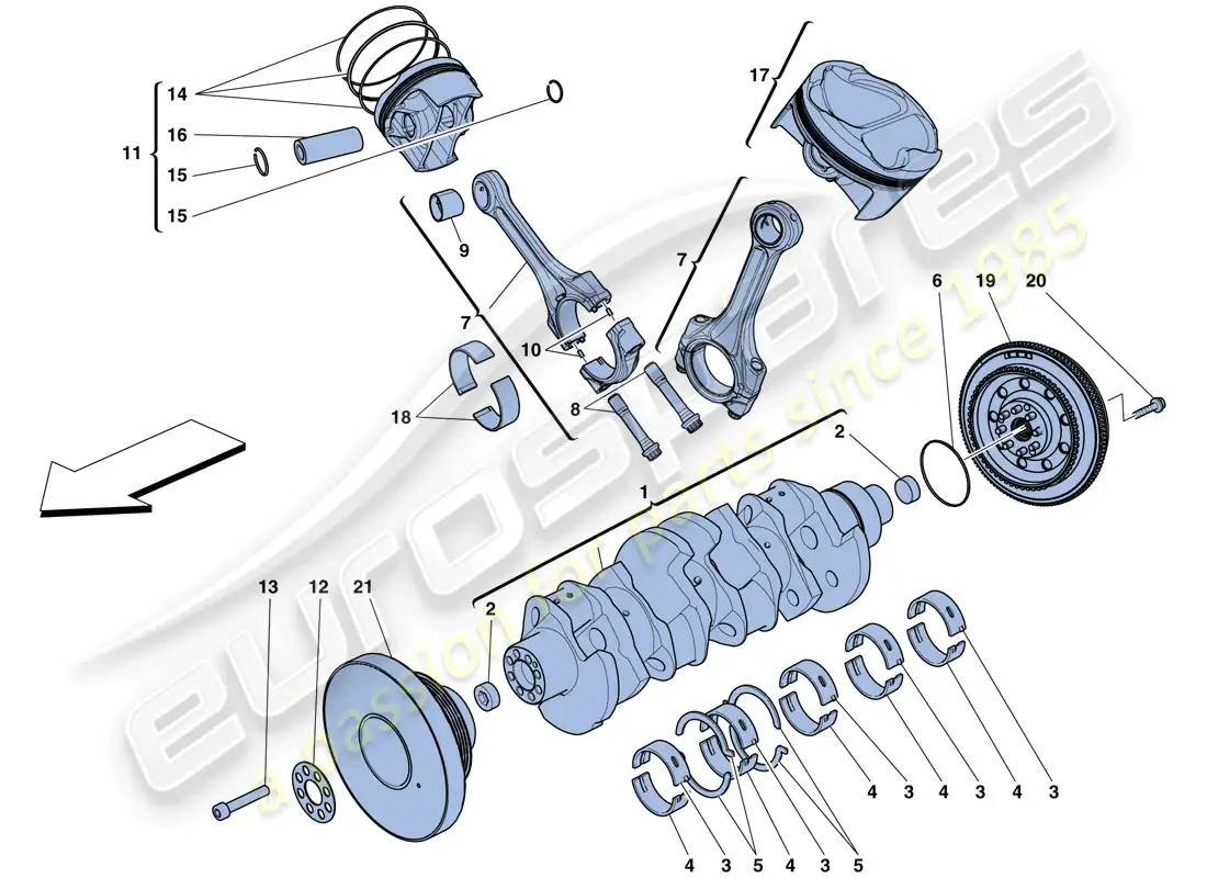 ferrari 488 gtb (europe) crankshaft - connecting rods and pistons parts diagram