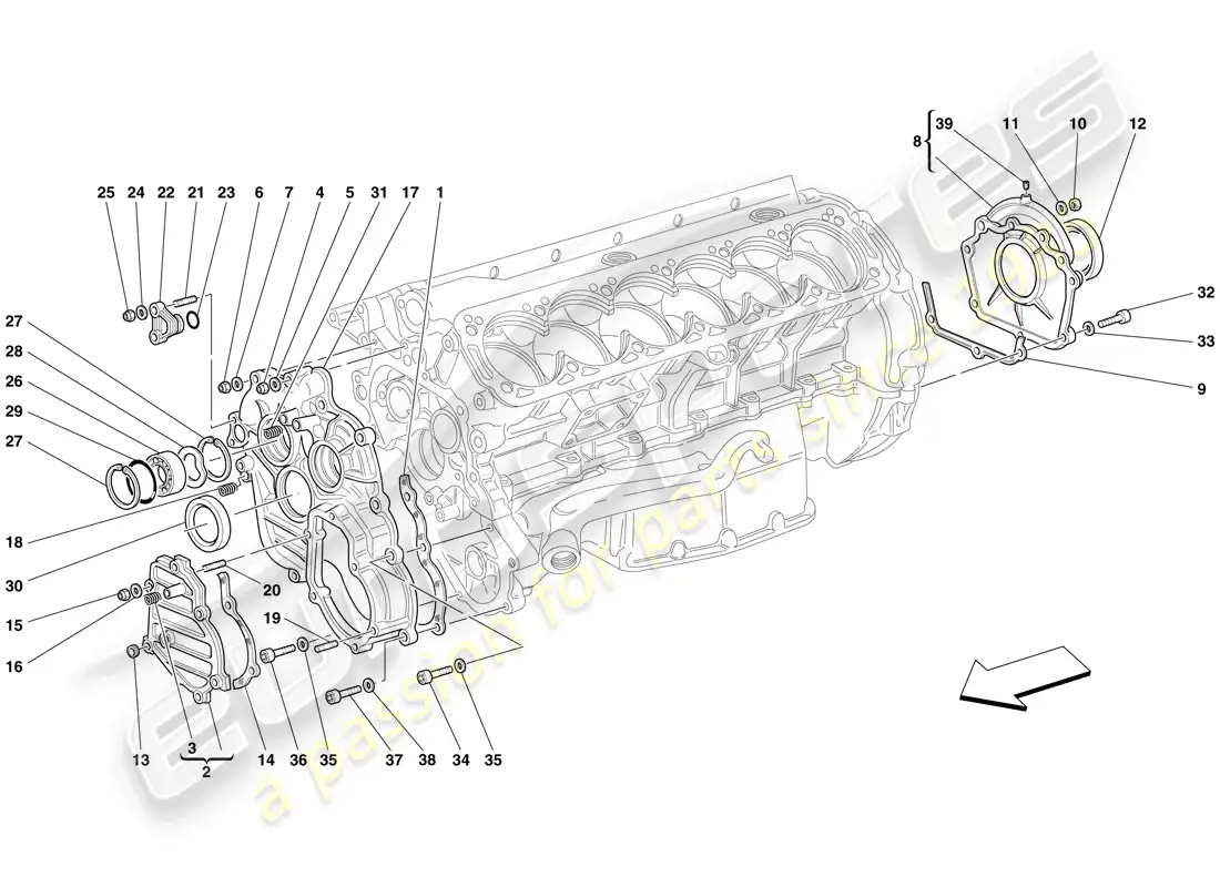 ferrari 612 scaglietti (rhd) crankcase - covers parts diagram