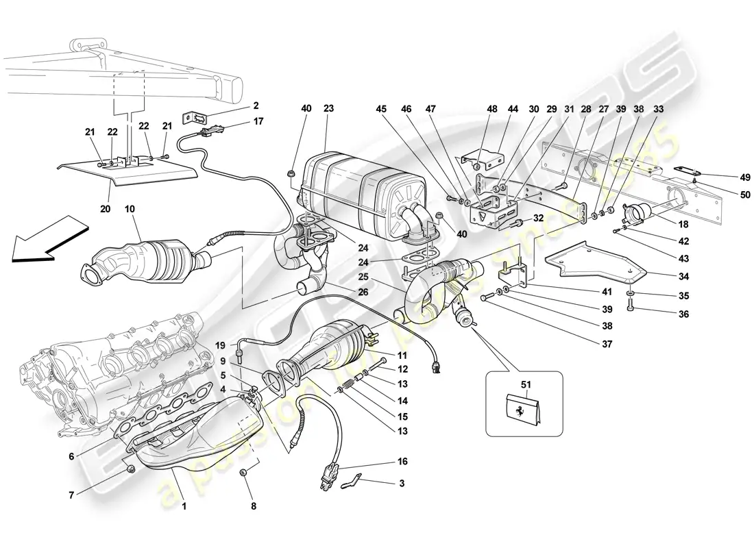 ferrari f430 scuderia spider 16m (rhd) racing exhaust system parts diagram
