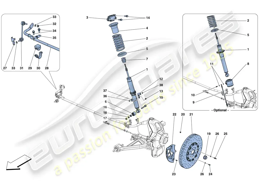 ferrari gtc4 lusso t (rhd) front suspension - shock absorber and brake disc parts diagram