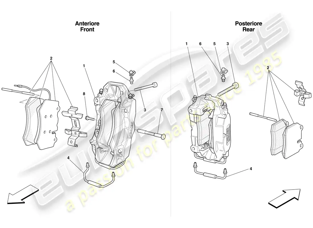 ferrari f430 scuderia spider 16m (europe) front and rear brake callipers parts diagram