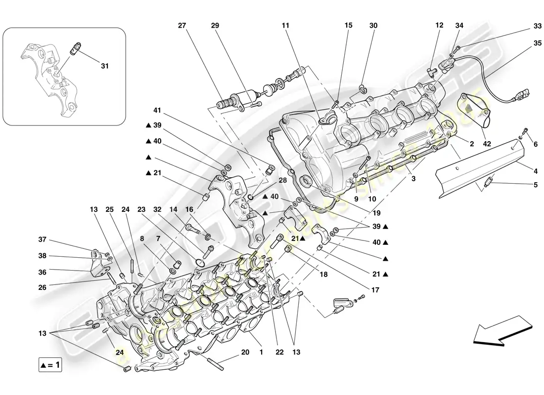 ferrari f430 scuderia (usa) left hand cylinder head parts diagram