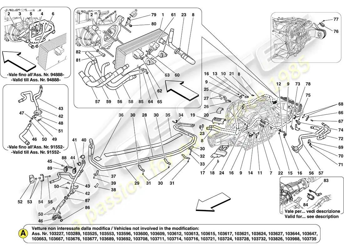 ferrari california (rhd) gearbox lubrication and cooling circuit parts diagram