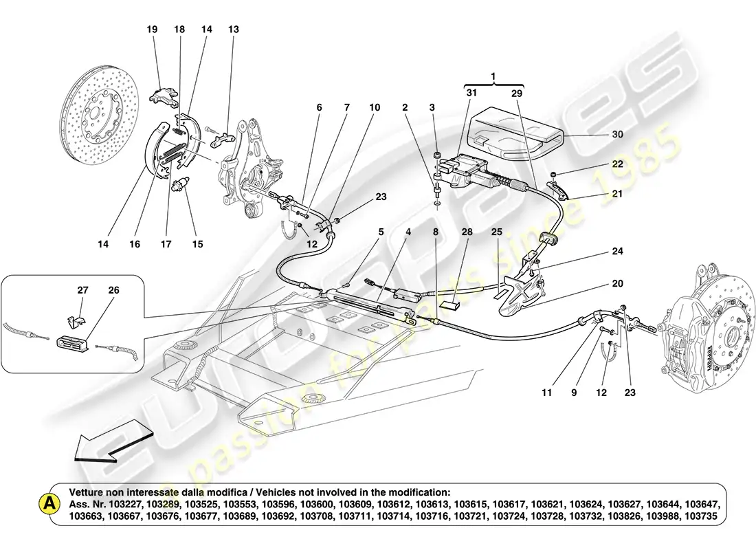 ferrari california (rhd) parking brake parts diagram