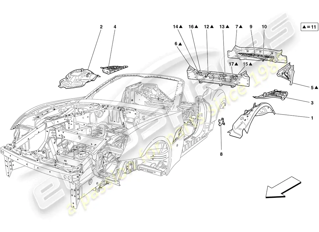 ferrari california (rhd) rear bodyshell and external trim parts diagram
