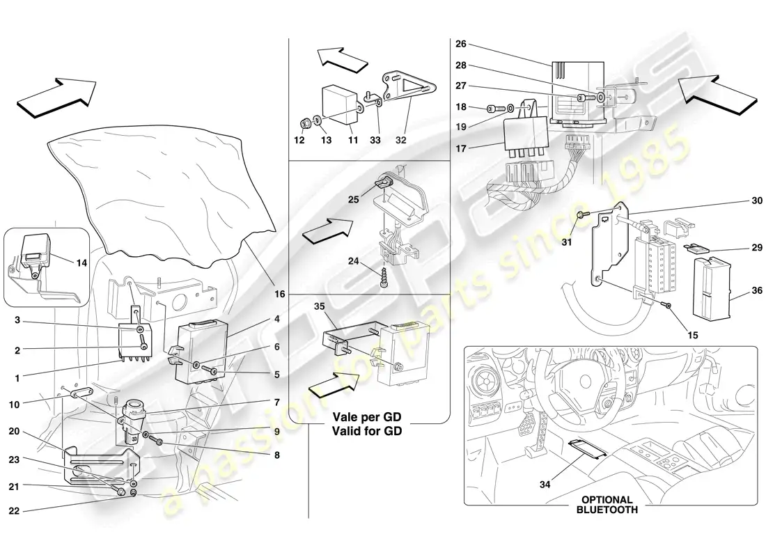 ferrari f430 spider (usa) front passenger compartment ecus parts diagram