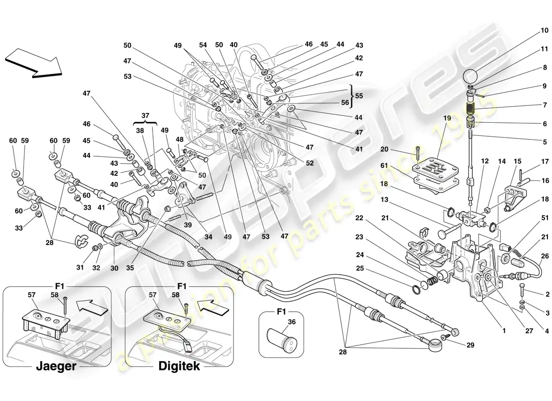 ferrari f430 spider (usa) external gearbox controls parts diagram
