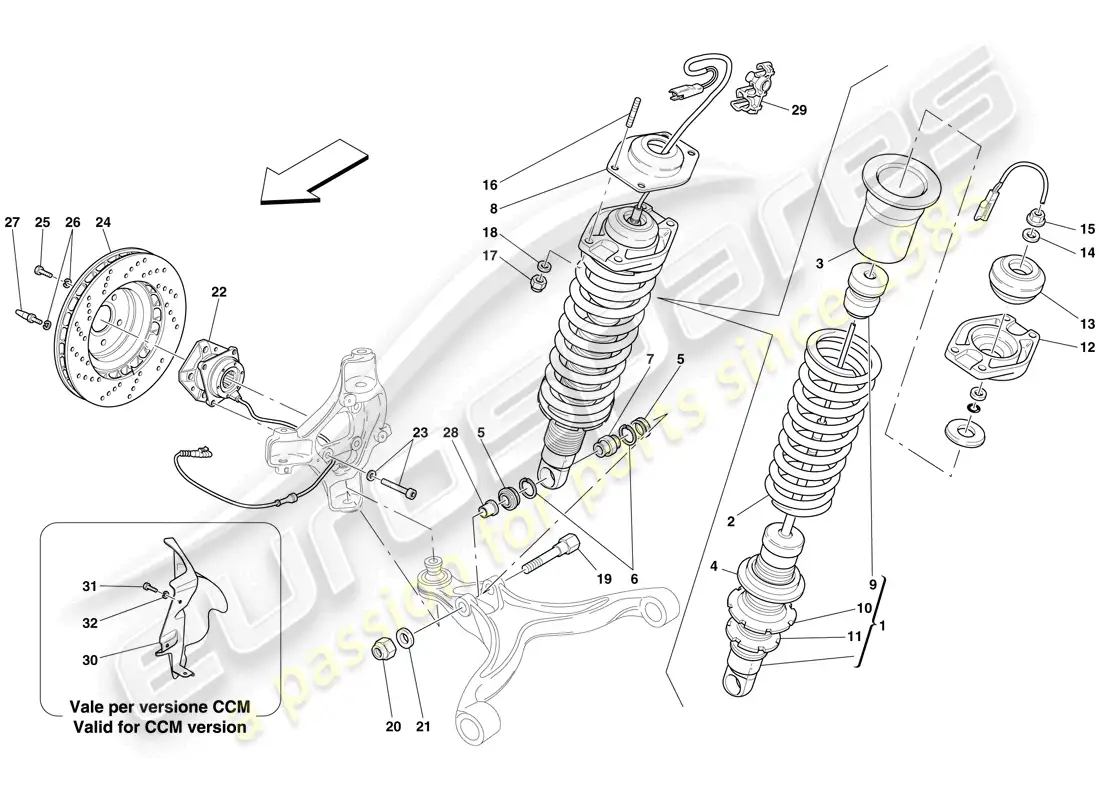 ferrari 612 sessanta (europe) front suspension - shock absorber and brake disc parts diagram