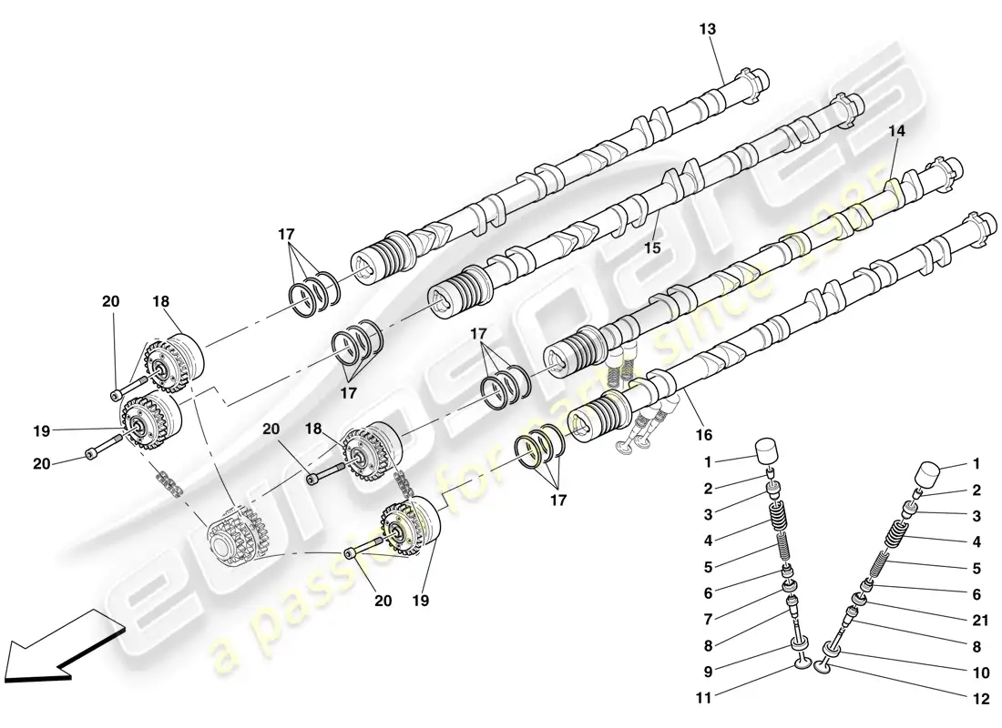 ferrari 599 gto (rhd) timing system - tappets and shafts parts diagram