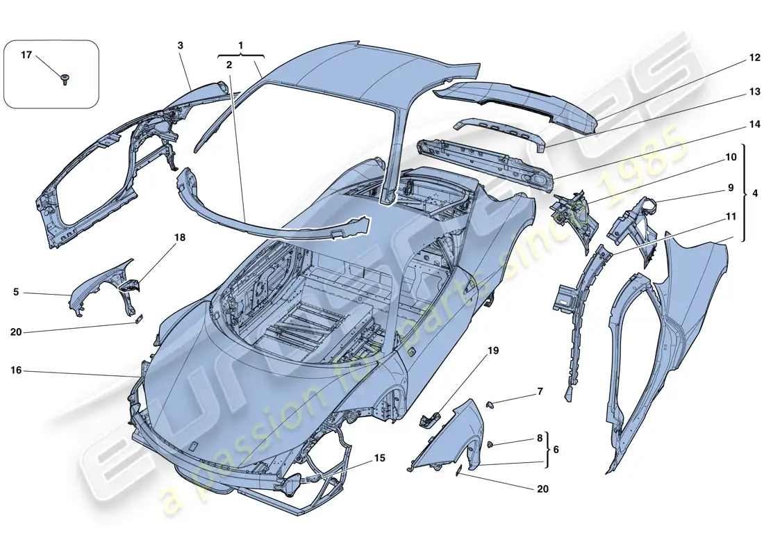 ferrari 458 speciale (europe) bodyshell - external trim parts diagram