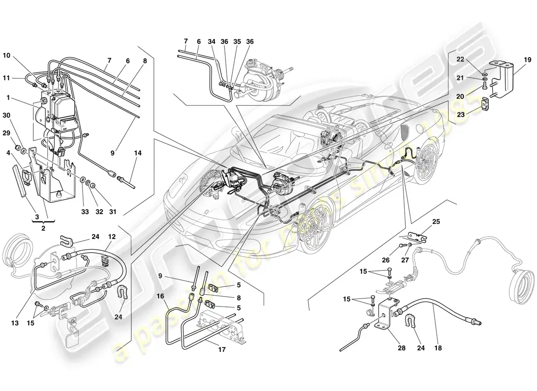 ferrari f430 spider (usa) brake system parts diagram