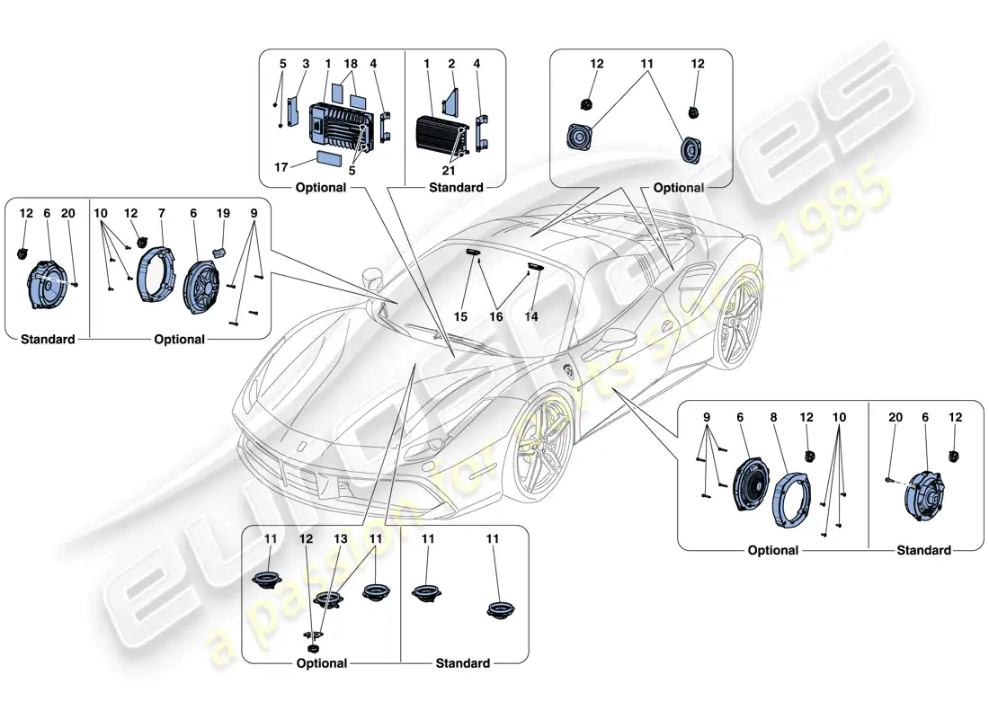 ferrari 488 spider (usa) audio speaker system parts diagram