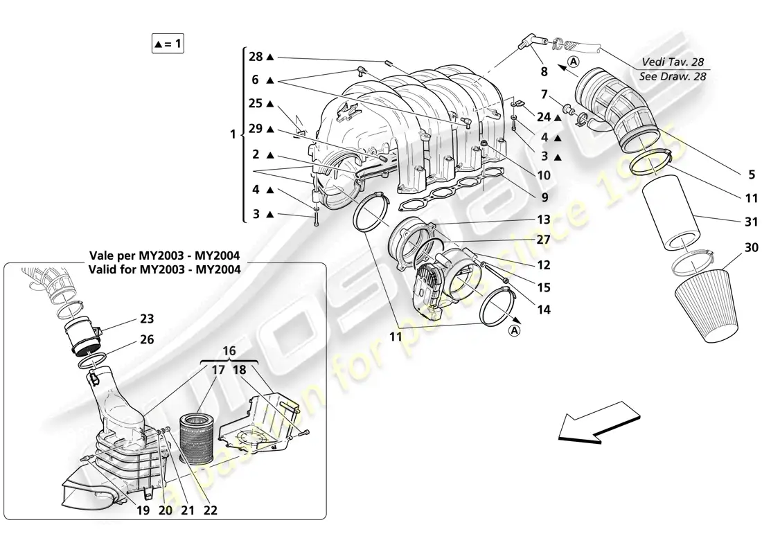 maserati trofeo air intake manifold parts diagram