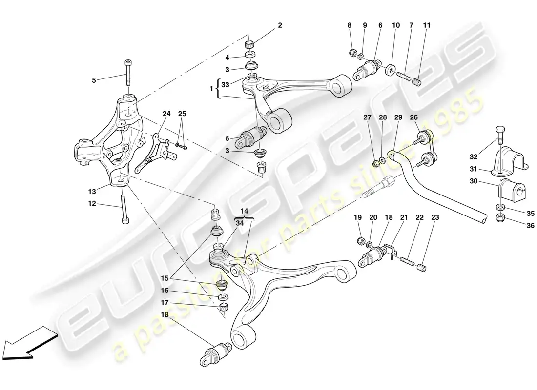 ferrari 612 sessanta (europe) front suspension - arms and stabiliser bar parts diagram