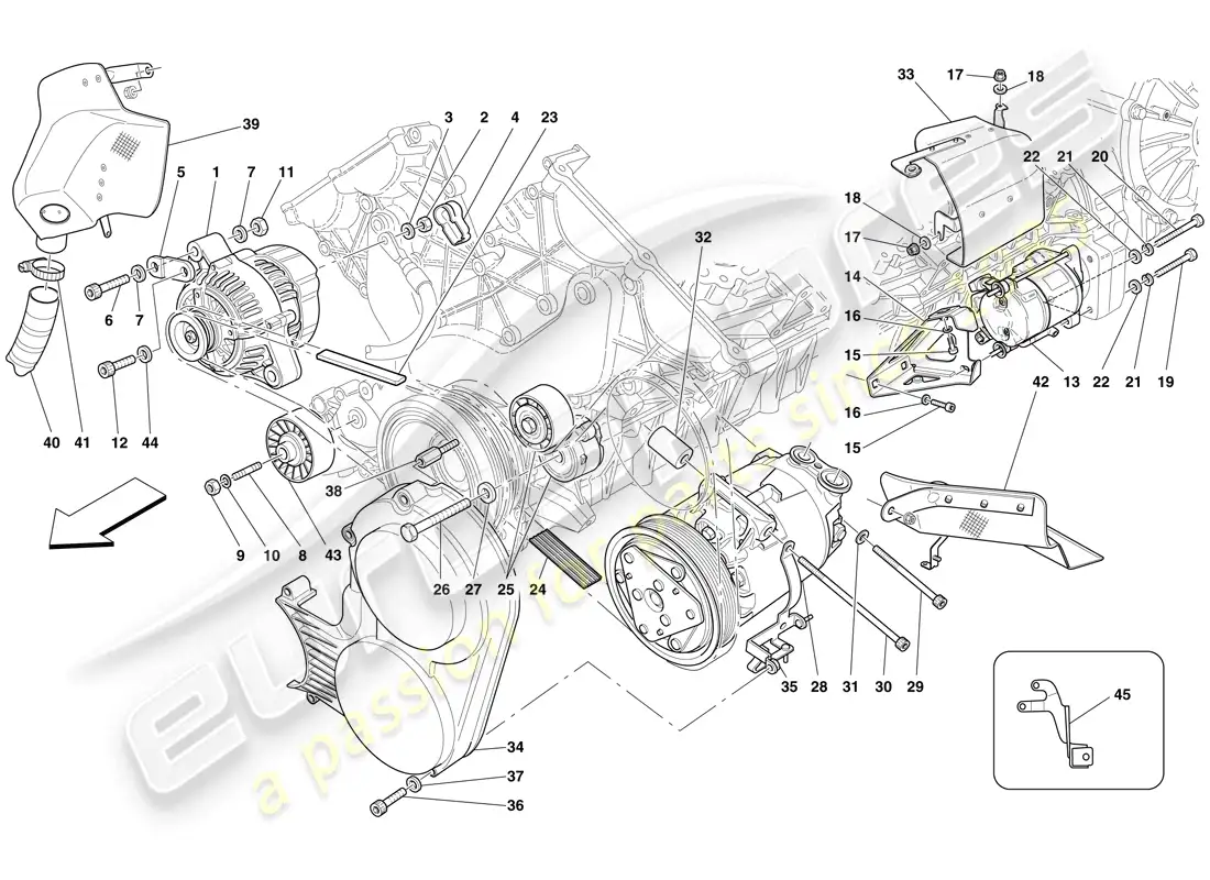 ferrari 599 gto (usa) alternator, starter motor and ac compressor parts diagram
