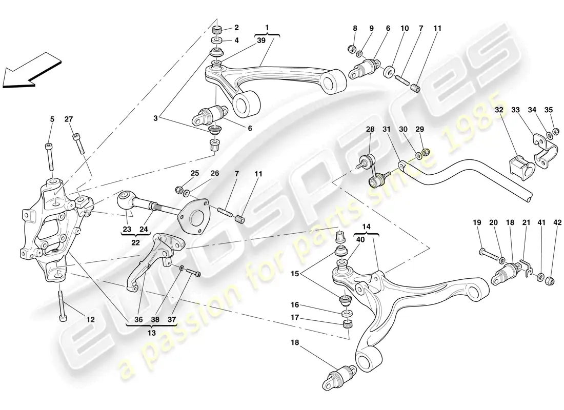 ferrari 612 sessanta (europe) rear suspension - arms and stabiliser bar parts diagram