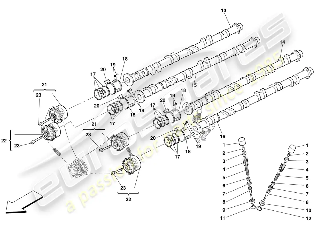ferrari 599 gtb fiorano (rhd) timing system - tappets and shafts parts diagram