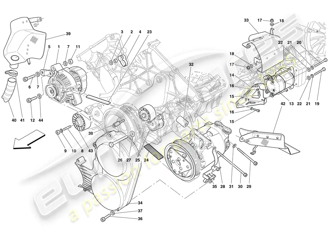 ferrari 599 sa aperta (rhd) alternator, starter motor and ac compressor parts diagram