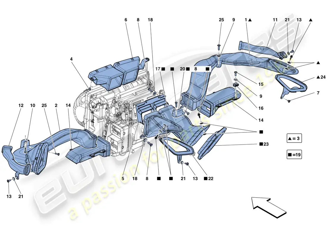 ferrari 488 gtb (rhd) dashboard air ducts parts diagram