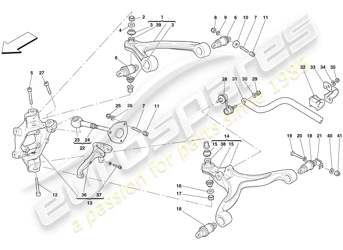 ferrari 599 gtb fiorano (europe) rear suspension - arms and stabiliser bar part diagram