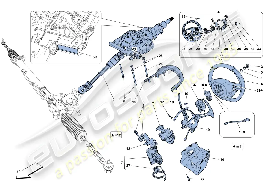 ferrari 458 spider (rhd) steering control parts diagram