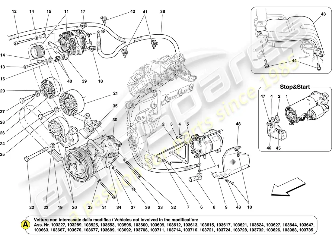 ferrari california (europe) alternator, starter motor and ac compressor parts diagram