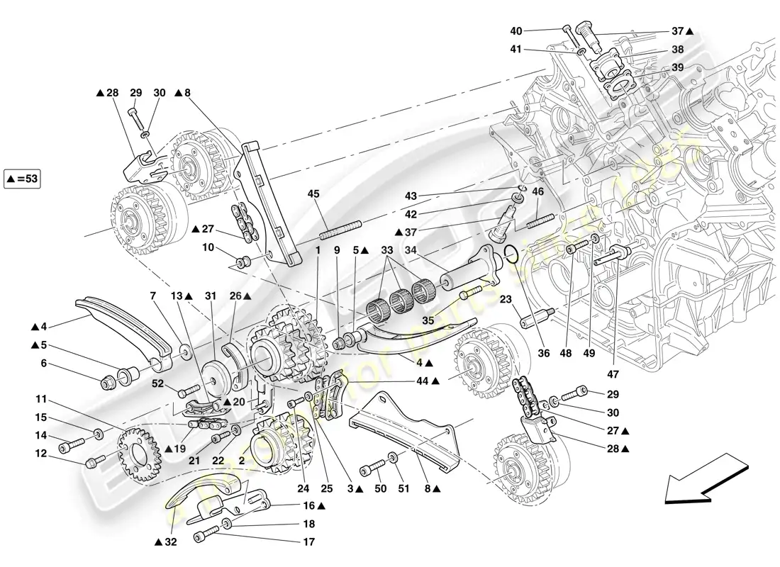 ferrari 599 gto (rhd) timing system - drive parts diagram