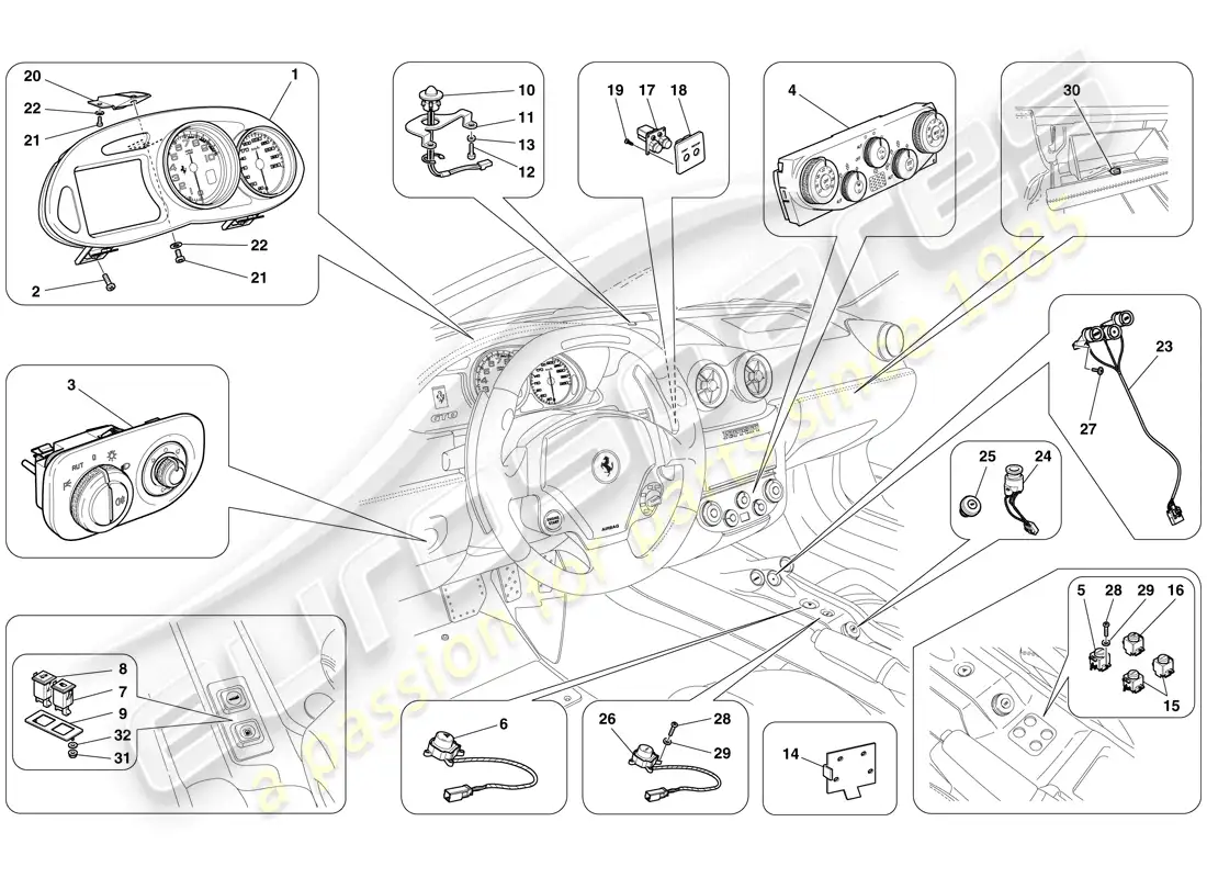 ferrari 599 gto (rhd) instrumentation parts diagram