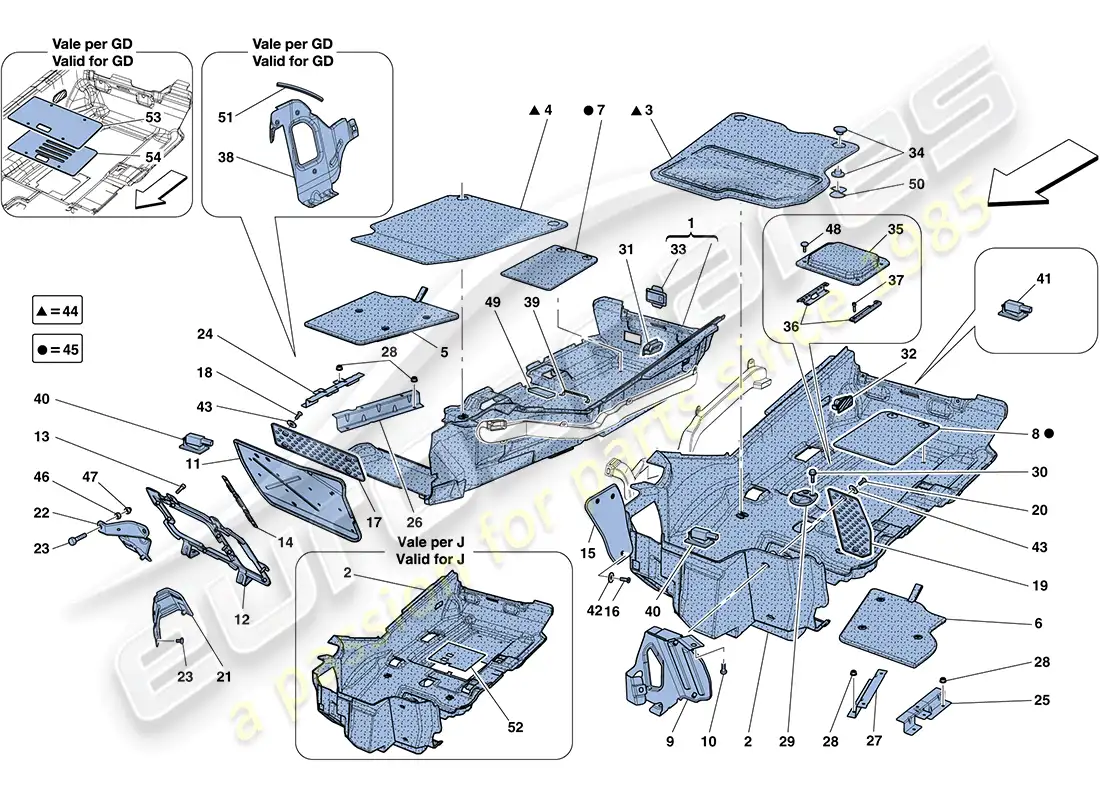 ferrari ff (usa) passenger compartment mats parts diagram
