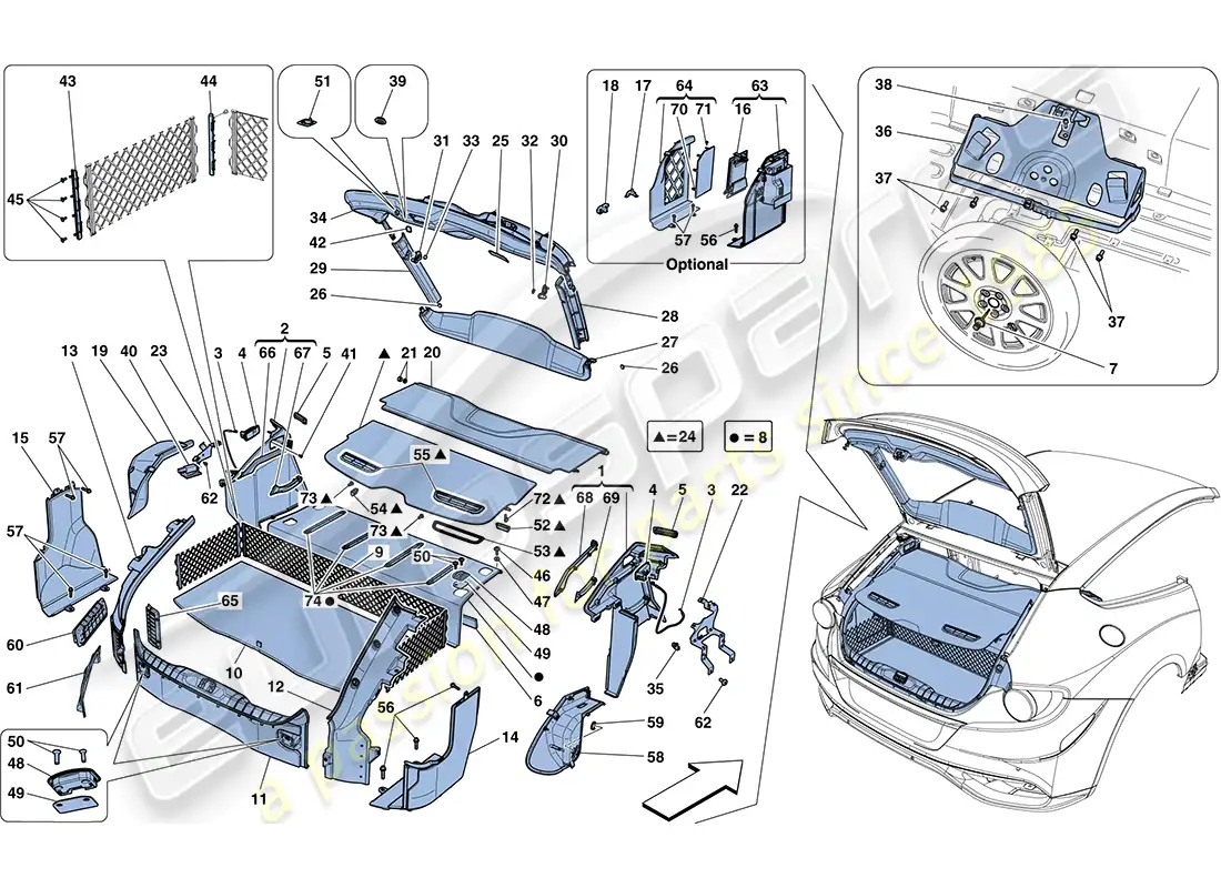 ferrari ff (usa) luggage compartment mats parts diagram