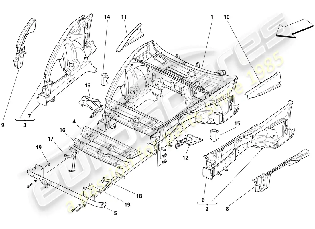 maserati trofeo body shell - rear outer trims parts diagram