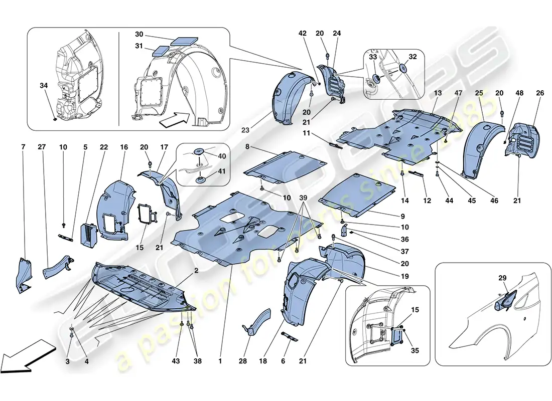 ferrari ff (usa) flat undertray and wheelhouses parts diagram