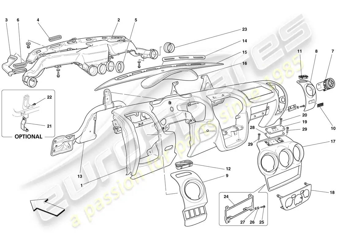 ferrari f430 spider (usa) dashboard parts diagram