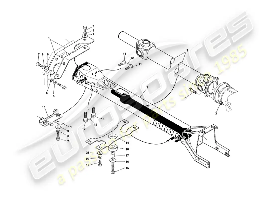aston martin v8 volante (1998) torque tube and propshaft parts diagram