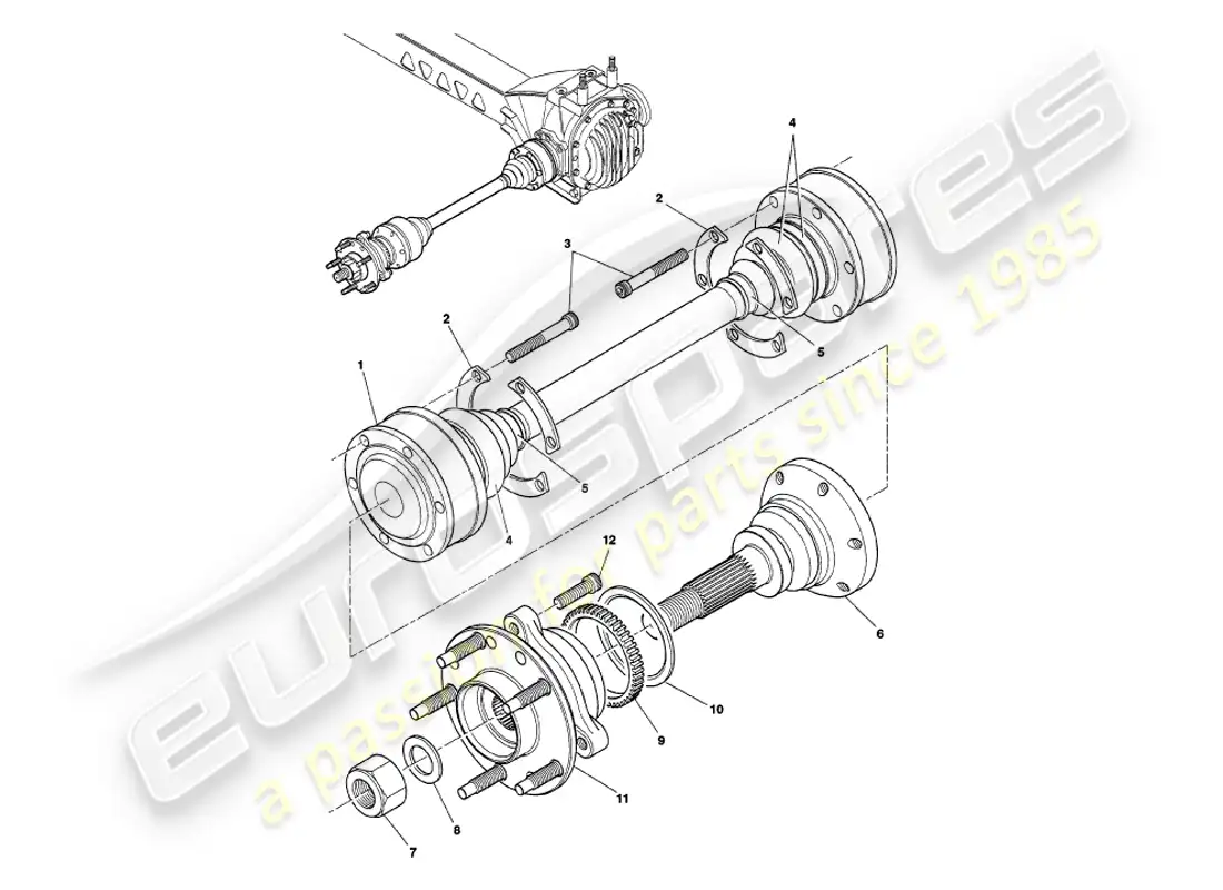 aston martin v8 volante (1997) driveshaft and hub assembly parts diagram
