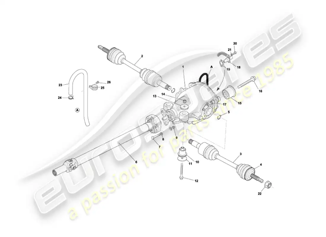 aston martin vanquish (2006) differential assembly, drive & propshafts parts diagram