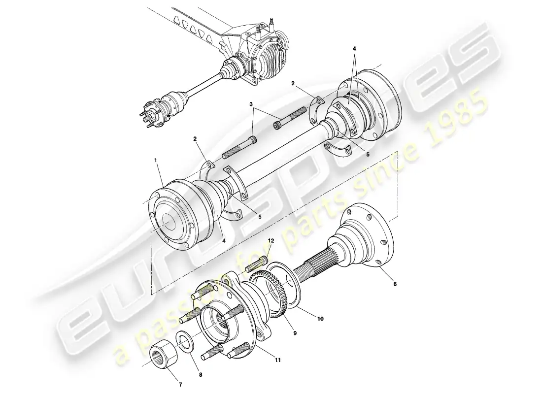 aston martin v8 coupe (2000) driveshaft and hub assembly parts diagram