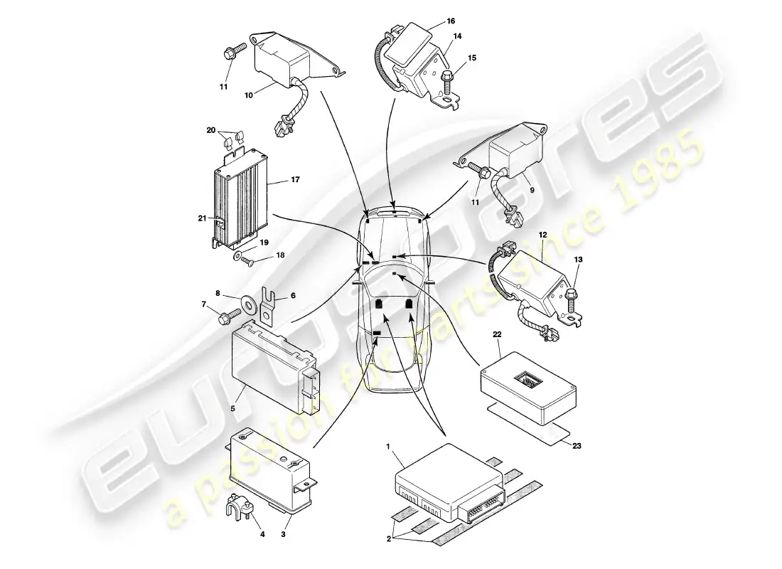 aston martin v8 coupe (2000) electronic control modules parts diagram